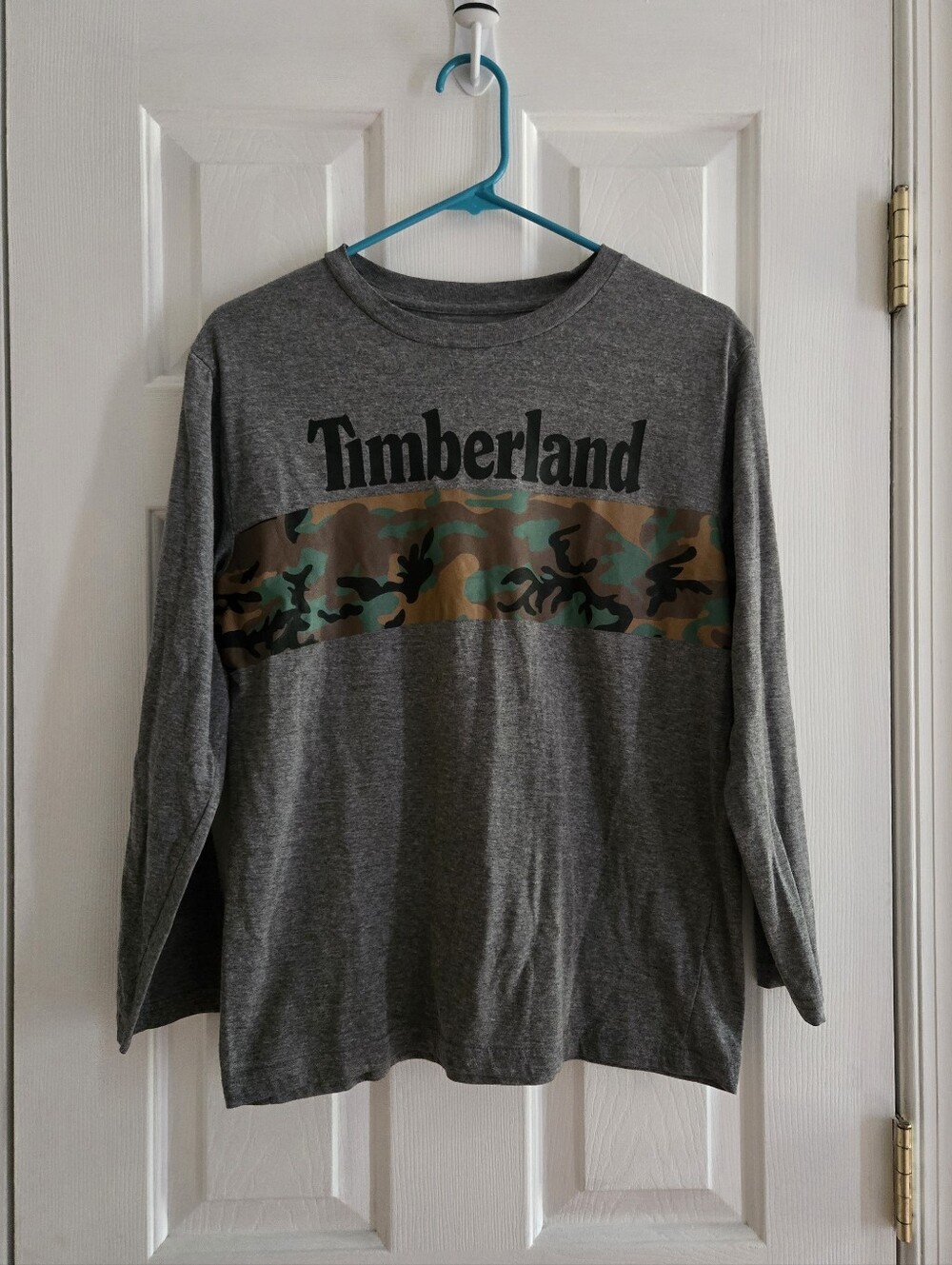 Timberland Gray Long Sleeve Tee with Camo Stripe XL